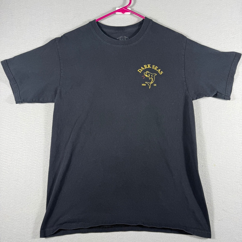 Dark Seas Mens Shark Graphic T-Shirt Black Short Sleeve Crewneck MM IX Medium